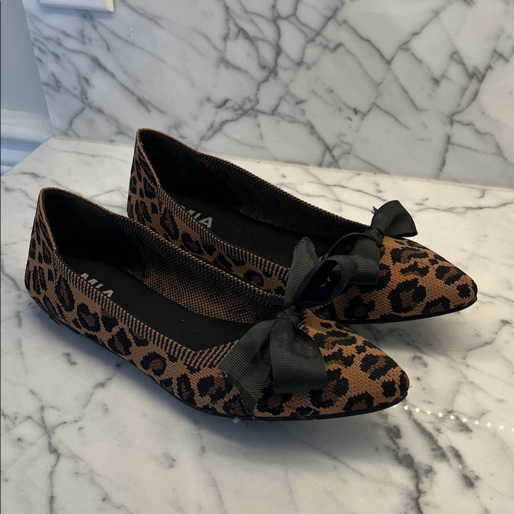 MIA Leopard Print Flats with Black Bow